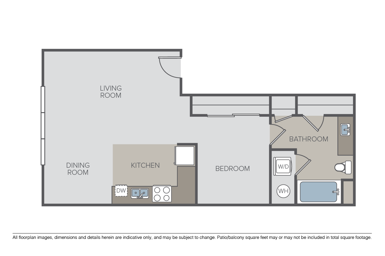 Floor plan for studio, 1 bath, 506 sqft
